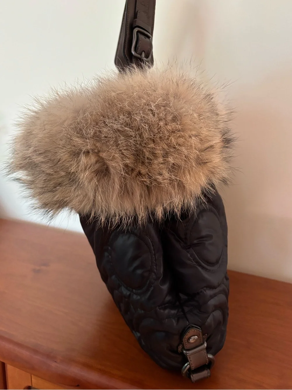 Coach Hamptons Ski Fur XL Hobo Bag 15980 with Coyote Fur Trim Limited-edition